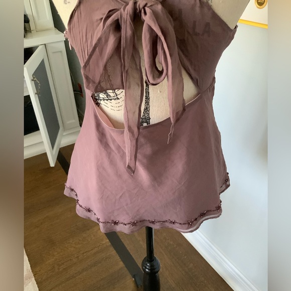 TED BAKER Silk Purple Mauve Beaded V-Neck Tie Back Sleeveless Blouse SZ Small - Picture 12 of 16